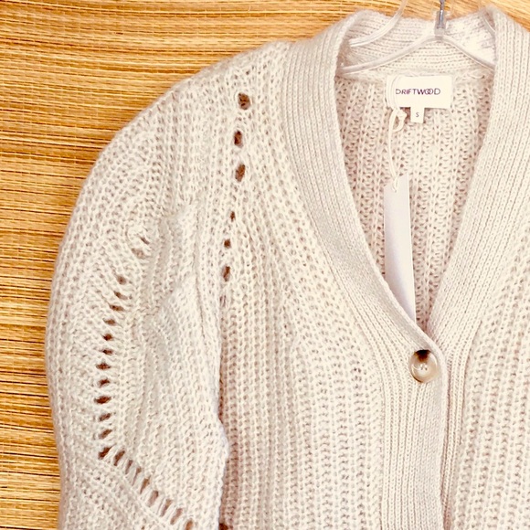 NWT Driftwood Emie Balloon Barrel Sleeve Button V-Neck Front Cardigan Ivory Sz S - Picture 6 of 12